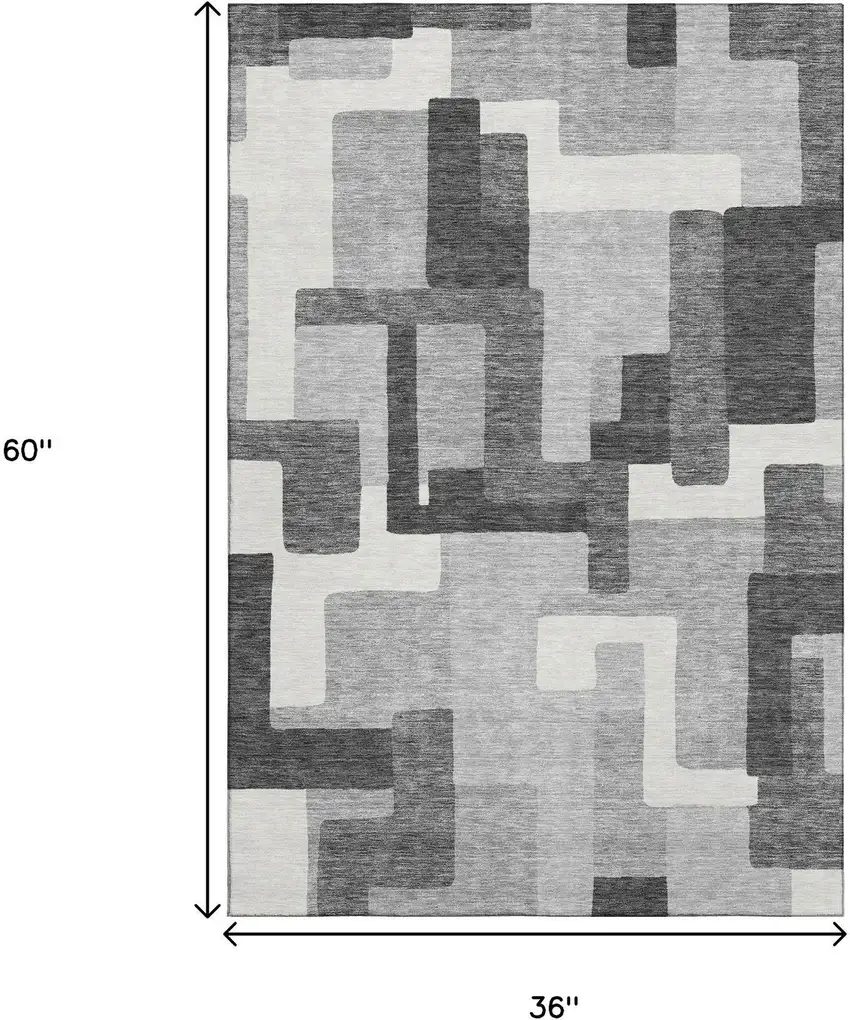 Gray Silver And Ivory Abstract Geometric Washable Area Rug With UV Protection Photo 3