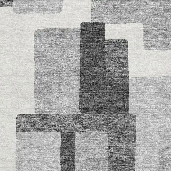 Gray Silver And Ivory Abstract Geometric Washable Area Rug With UV Protection Photo 3