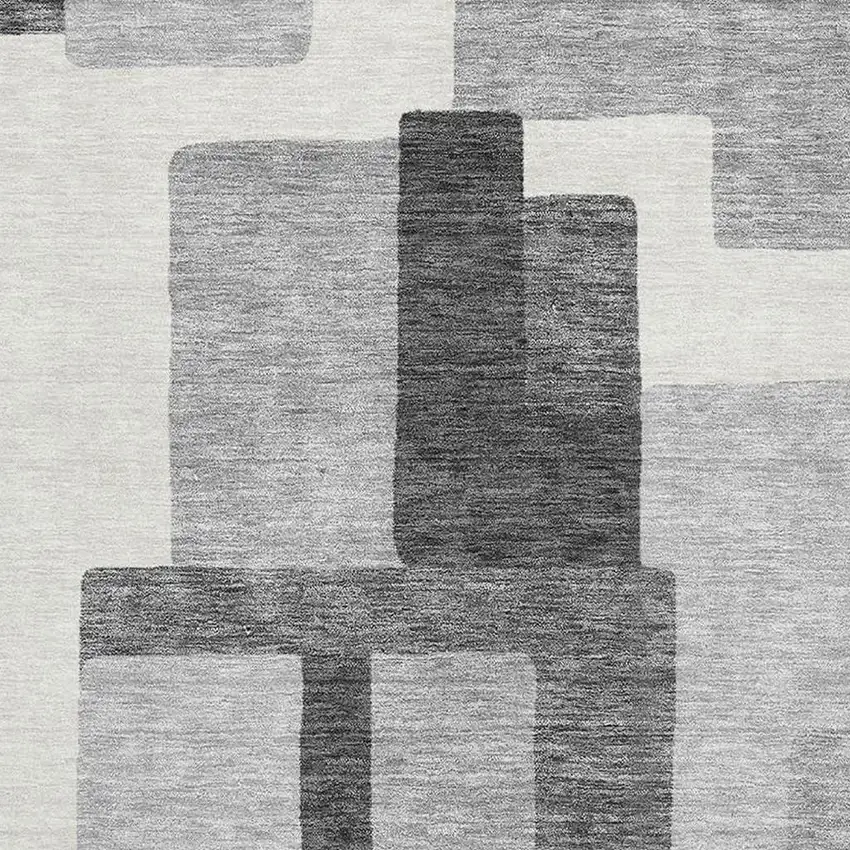 Gray Silver And Ivory Abstract Geometric Washable Area Rug With UV Protection Photo 3