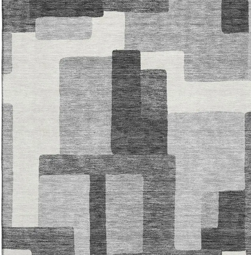 Gray Silver And Ivory Abstract Geometric Washable Area Rug With UV Protection Photo 4