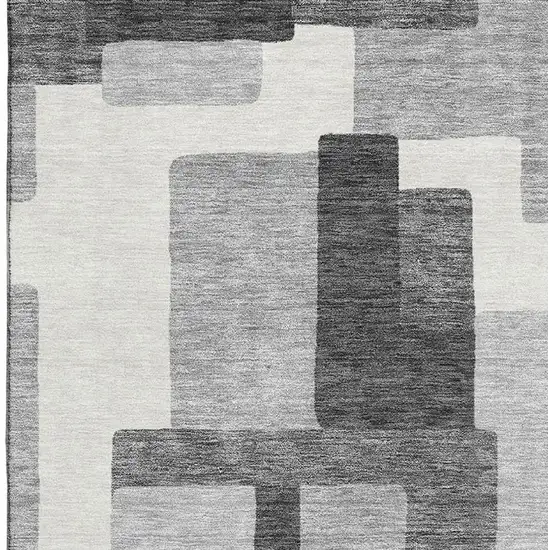 Gray Silver And Ivory Abstract Geometric Washable Area Rug With UV Protection Photo 3