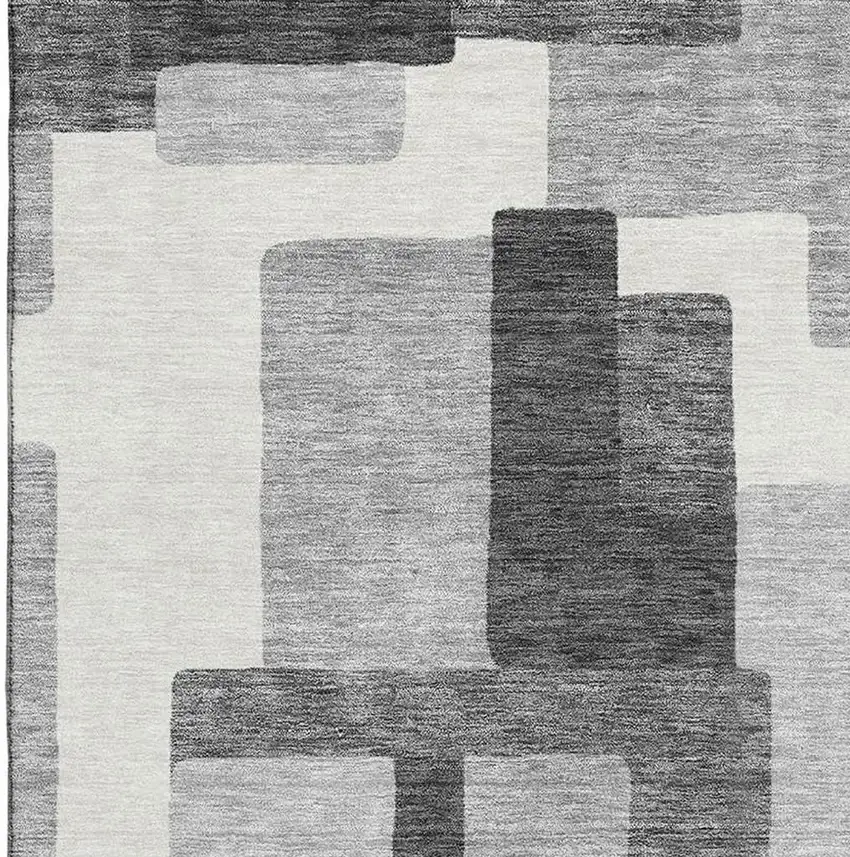 Gray Silver And Ivory Abstract Geometric Washable Area Rug With UV Protection Photo 3