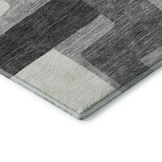 Gray Silver And Ivory Abstract Geometric Washable Area Rug With UV Protection Photo 8