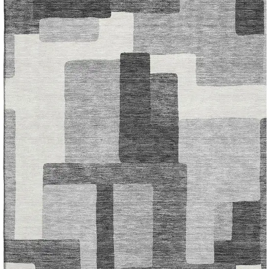 Gray Silver And Ivory Abstract Geometric Washable Area Rug With UV Protection Photo 4