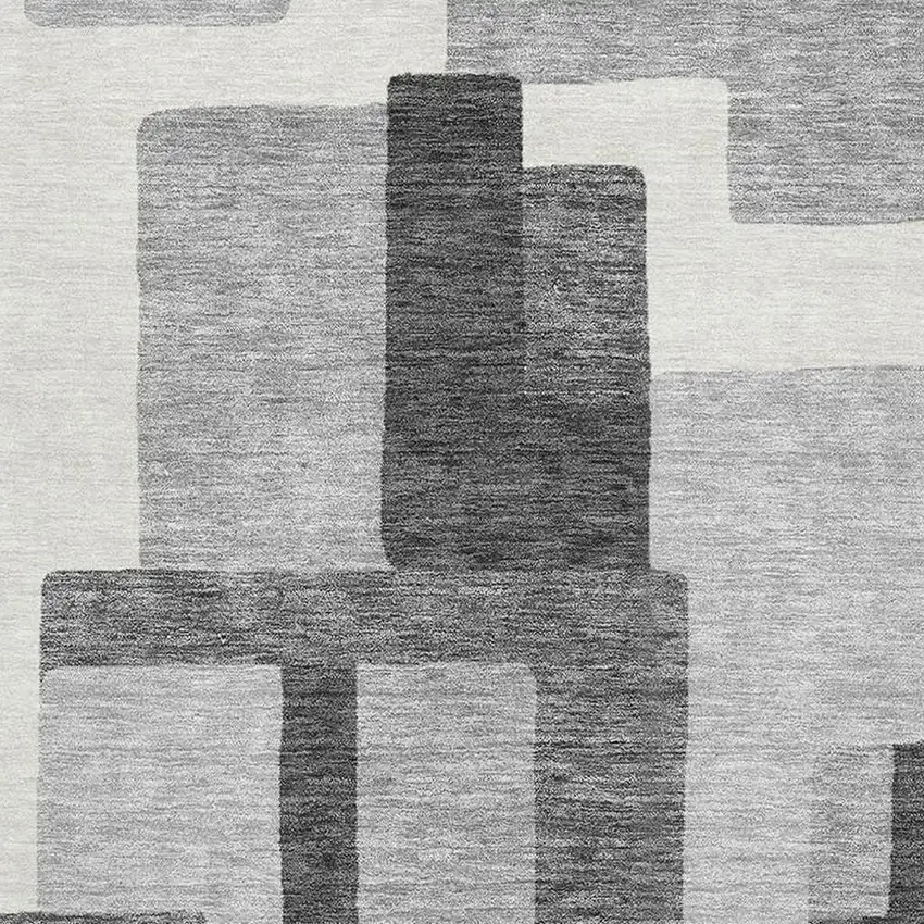 Gray Silver And Ivory Abstract Geometric Washable Area Rug With UV Protection Photo 3