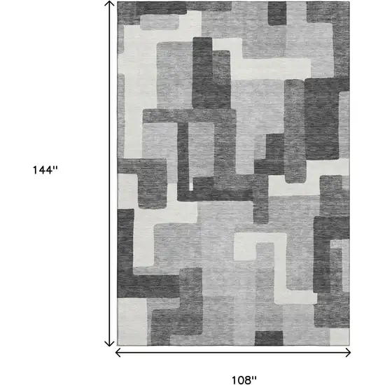 Gray Silver And Ivory Abstract Geometric Washable Area Rug With UV Protection Photo 3