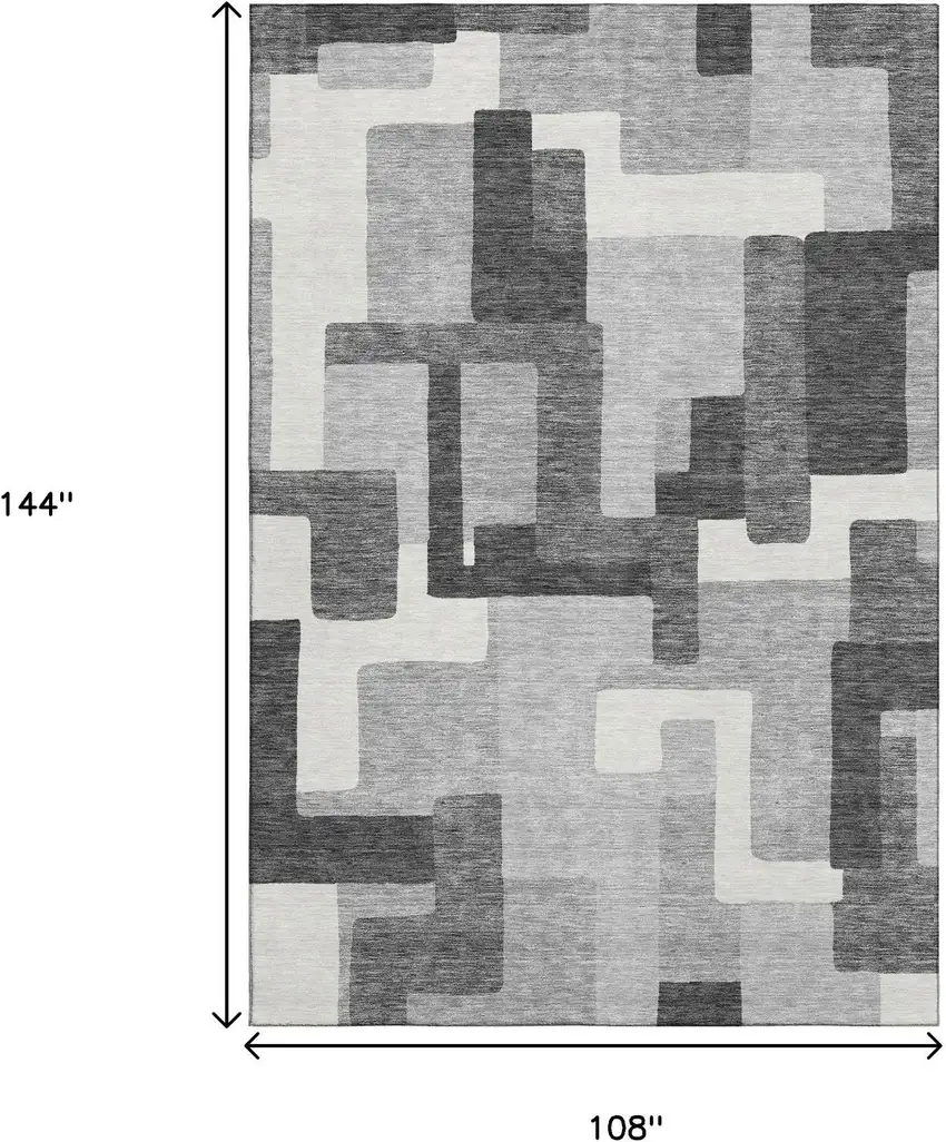 Gray Silver And Ivory Abstract Geometric Washable Area Rug With UV Protection Photo 3