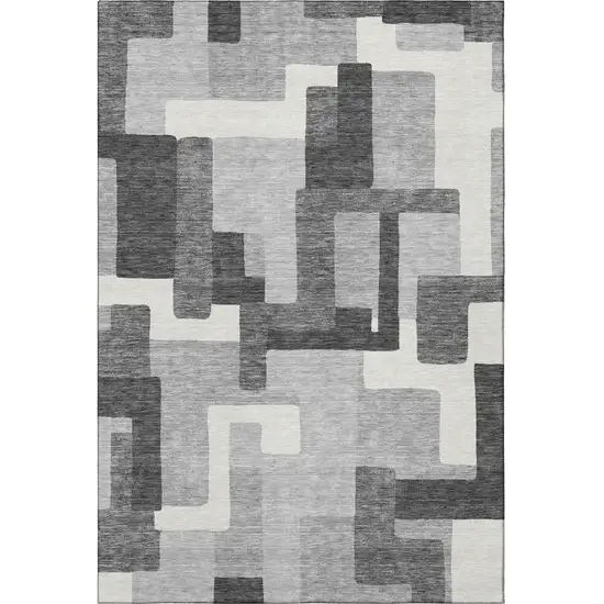 Gray Silver And Ivory Abstract Geometric Washable Area Rug With UV Protection Photo 3