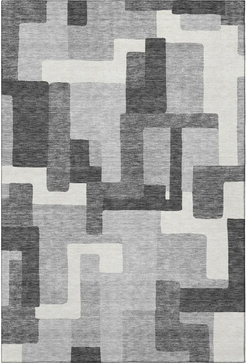 Gray Silver And Ivory Abstract Geometric Washable Area Rug With UV Protection Photo 3