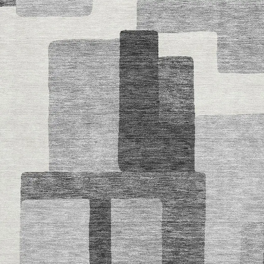 Gray Silver And Ivory Abstract Geometric Washable Area Rug With UV Protection Photo 3