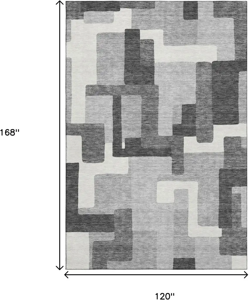 Gray Silver And Ivory Abstract Geometric Washable Area Rug With UV Protection Photo 3