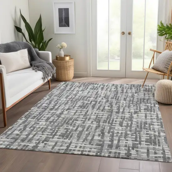 Gray Silver And Ivory Abstract Geometric Washable Area Rug With UV Protection Photo 5