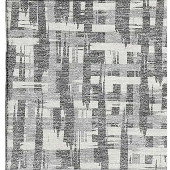 Gray Silver And Ivory Abstract Geometric Washable Area Rug With UV Protection Photo 3