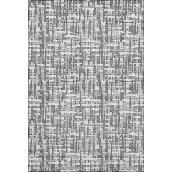 Gray Silver And Ivory Abstract Geometric Washable Area Rug With UV Protection Photo 1