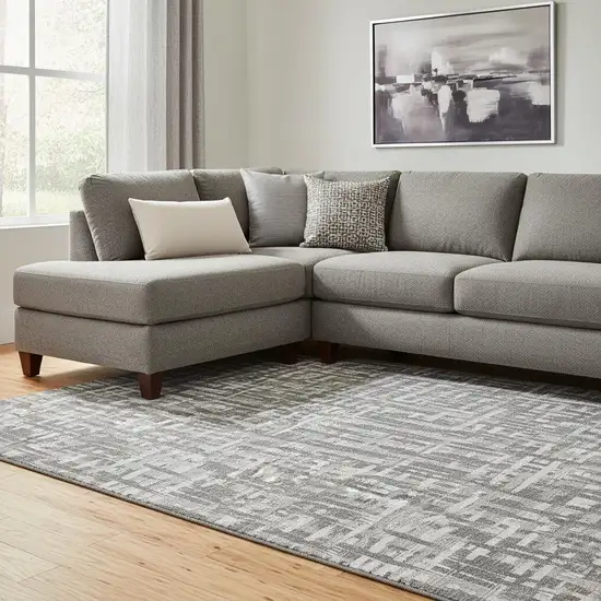 Gray Silver And Ivory Abstract Geometric Washable Area Rug With UV Protection Photo 2