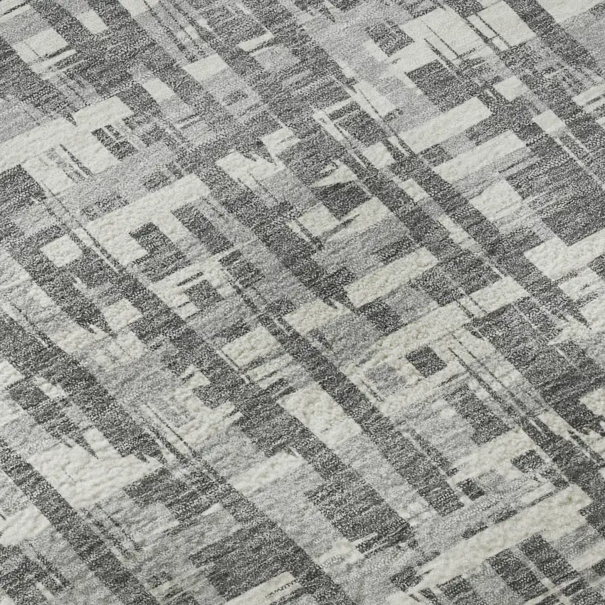 Gray Silver And Ivory Abstract Geometric Washable Area Rug With UV Protection Photo 9