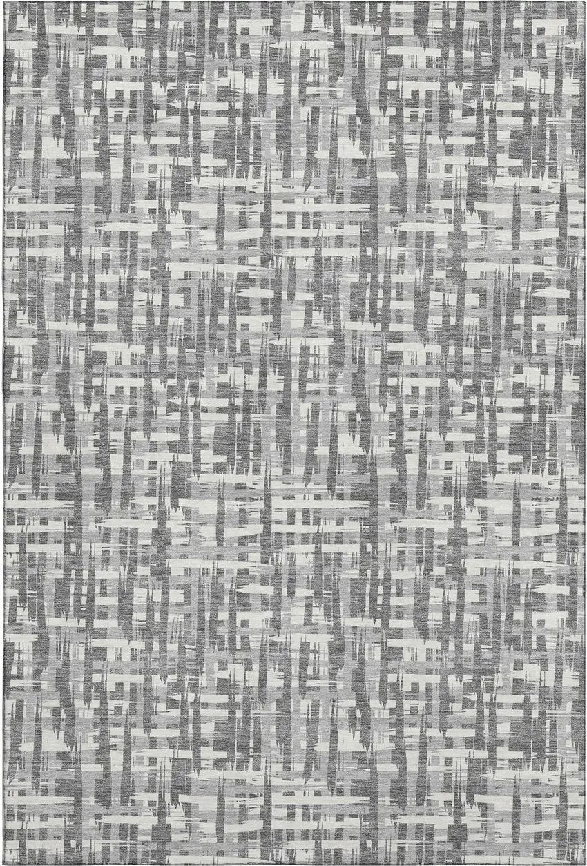 Gray Silver And Ivory Abstract Geometric Washable Area Rug With UV Protection Photo 1