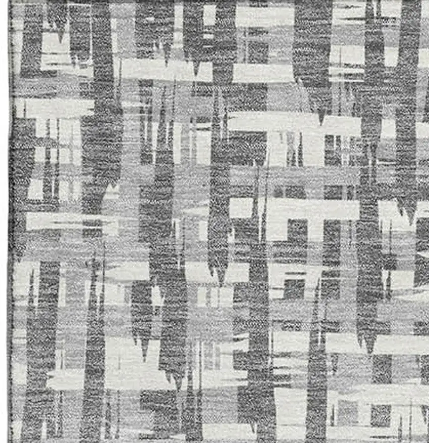Gray Silver And Ivory Abstract Geometric Washable Area Rug With UV Protection Photo 3