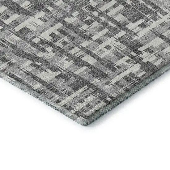 Gray Silver And Ivory Abstract Geometric Washable Area Rug With UV Protection Photo 7
