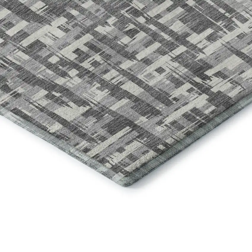 Gray Silver And Ivory Abstract Geometric Washable Area Rug With UV Protection Photo 7