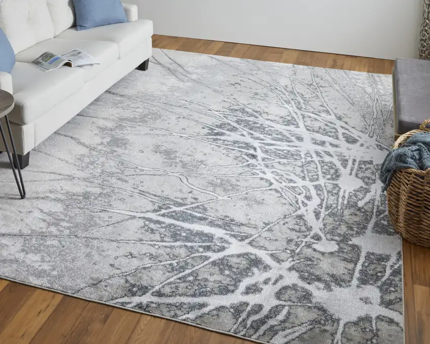 Gray Silver And Ivory Abstract Power Loom Area Rug Photo 8