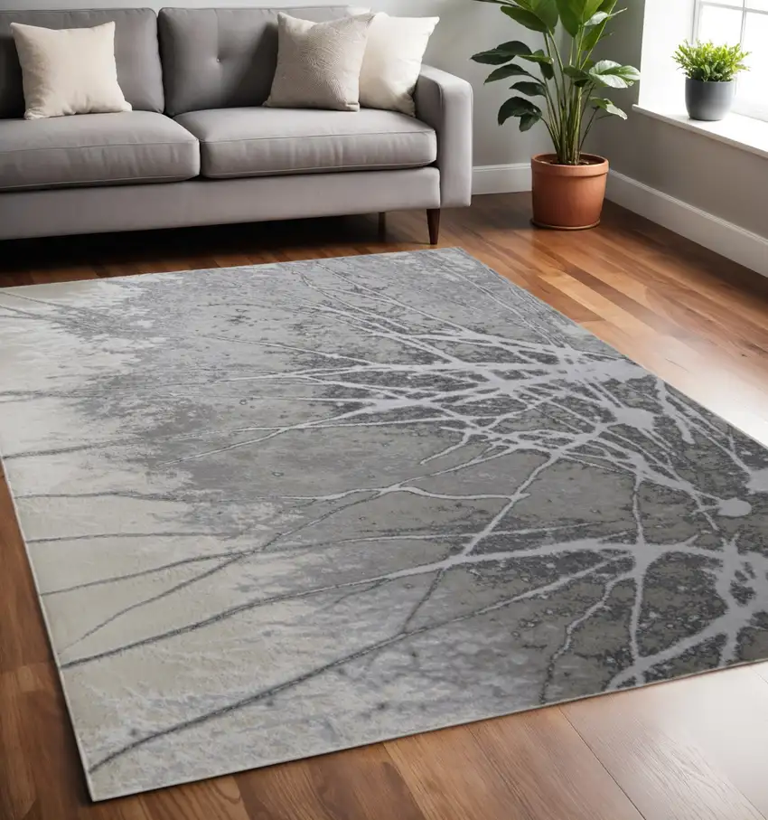 Gray and Ivory Abstract Power Loom Non Skid Area Rug Photo 1