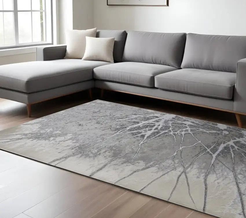 Gray Silver And Ivory Abstract Power Loom Area Rug Photo 1