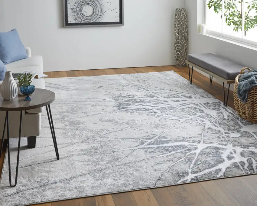 Gray Silver And Ivory Abstract Power Loom Area Rug Photo 2