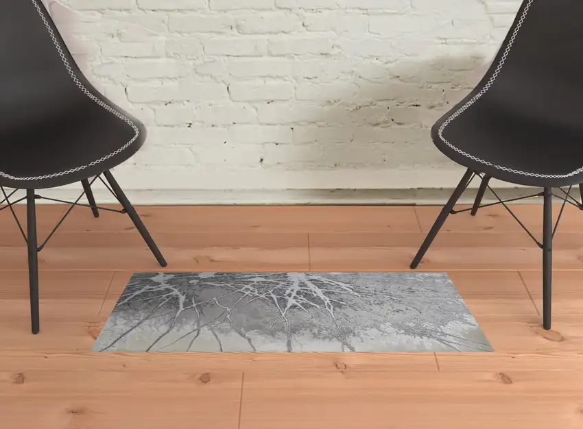 Gray Silver And Ivory Abstract Power Loom Area Rug Photo 2