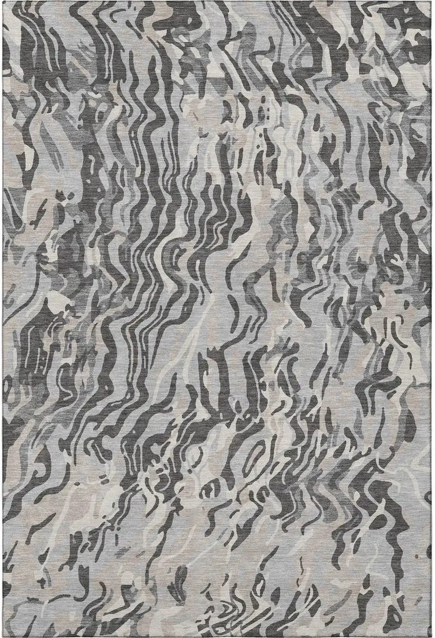 Gray Silver And Ivory Abstract Washable Area Rug With UV Protection Photo 3