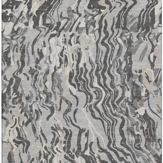 Gray Silver And Ivory Abstract Washable Area Rug With UV Protection Photo 2
