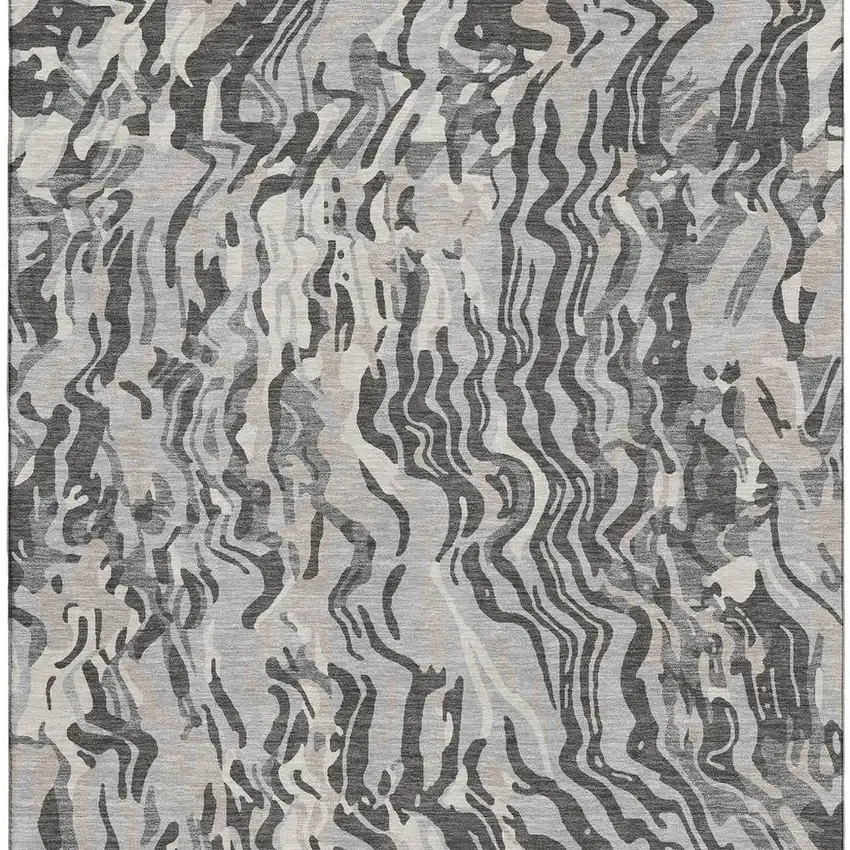 Gray Silver And Ivory Abstract Washable Area Rug With UV Protection Photo 2