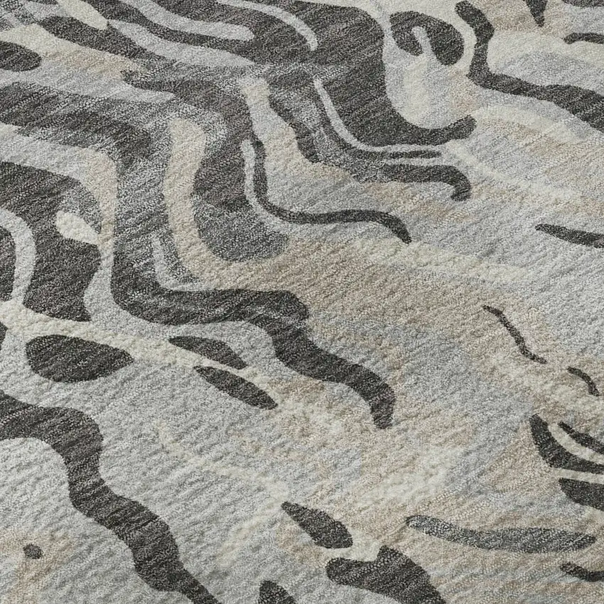 Gray Silver And Ivory Abstract Washable Area Rug With UV Protection Photo 9