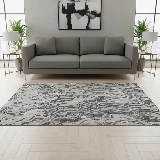 Gray Silver And Ivory Abstract Washable Area Rug With UV Protection Photo 2