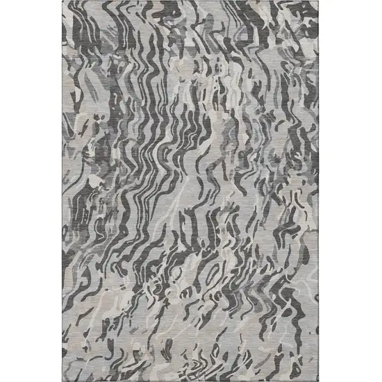 Gray Silver And Ivory Abstract Washable Area Rug With UV Protection Photo 3