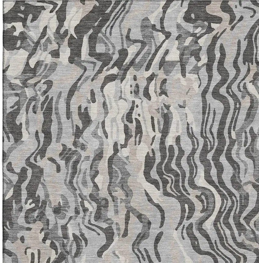 Gray Silver And Ivory Abstract Washable Area Rug With UV Protection Photo 2