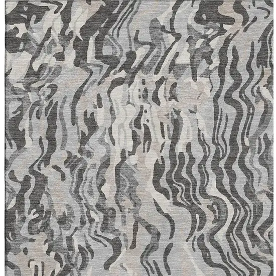 Gray Silver And Ivory Abstract Washable Area Rug With UV Protection Photo 2