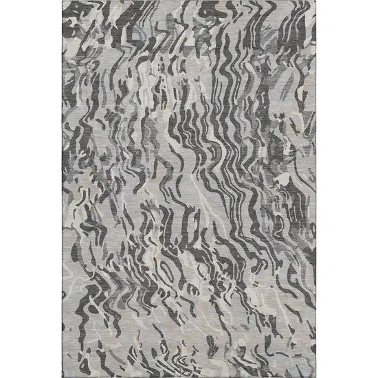 Gray Silver And Ivory Abstract Washable Area Rug With UV Protection Photo 1