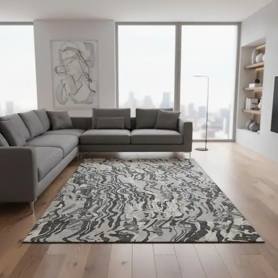 Gray Silver And Ivory Abstract Washable Area Rug With UV Protection Photo 2