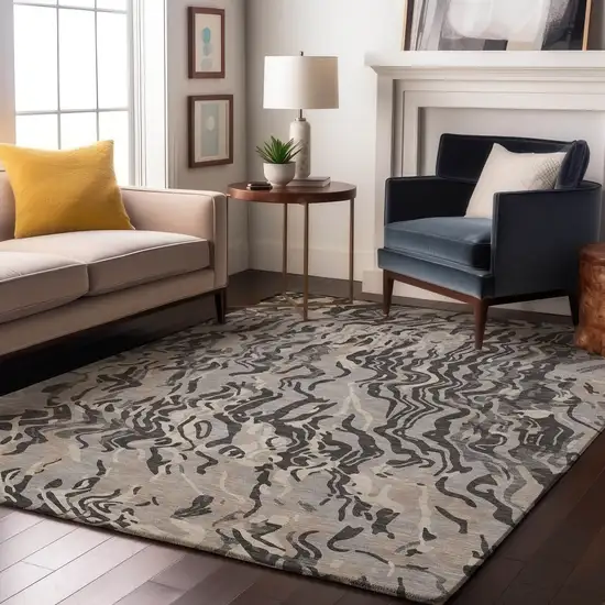 Gray Silver And Ivory Abstract Washable Area Rug With UV Protection Photo 4