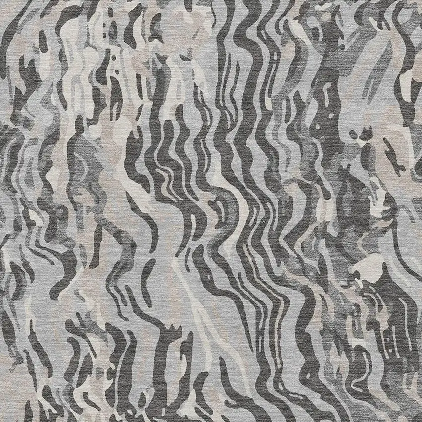 Gray Silver And Ivory Abstract Washable Area Rug With UV Protection Photo 2