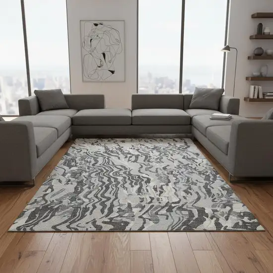 Gray Silver And Ivory Abstract Washable Area Rug With UV Protection Photo 2