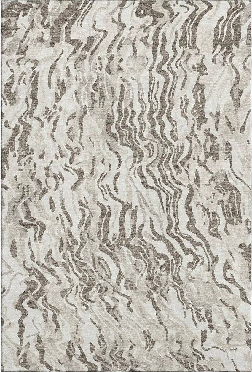 Gray Silver And Ivory Abstract Washable Area Rug With UV Protection Photo 1