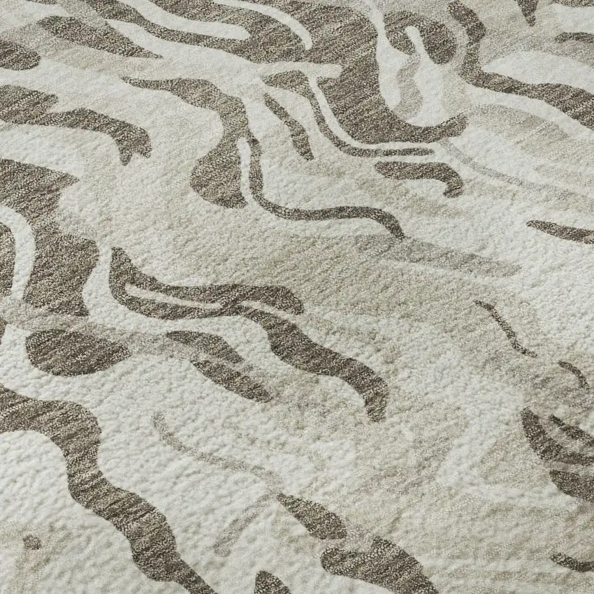 Gray Silver And Ivory Abstract Washable Area Rug With UV Protection Photo 9