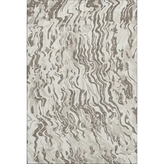 Gray Silver And Ivory Abstract Washable Area Rug With UV Protection Photo 1