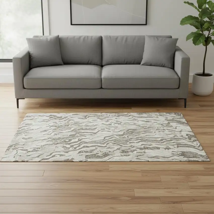 Gray Silver And Ivory Abstract Washable Area Rug With UV Protection Photo 2