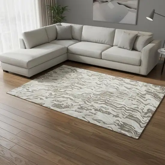 Gray Silver And Ivory Abstract Washable Area Rug With UV Protection Photo 2