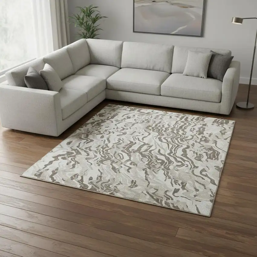 Gray Silver And Ivory Abstract Washable Area Rug With UV Protection Photo 2