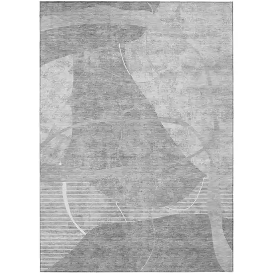 Gray Silver And Ivory Abstract Washable Indoor Outdoor Area Rug Photo 2