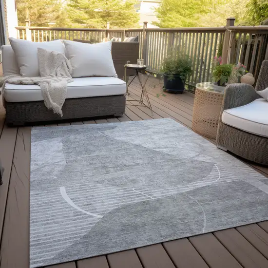 Gray Silver And Ivory Abstract Washable Indoor Outdoor Area Rug Photo 8